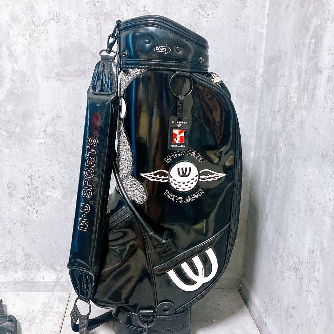 【希少】ミエコウエサコ キャディバッグ エナメル ブラック キャスター付 三点式