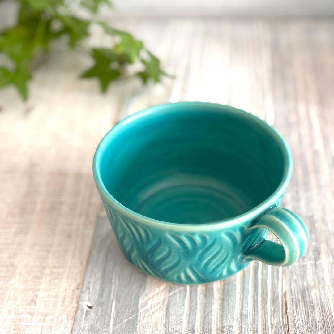 しのぎスープカップ スープボウル ターコイズ 2個セット 益子焼