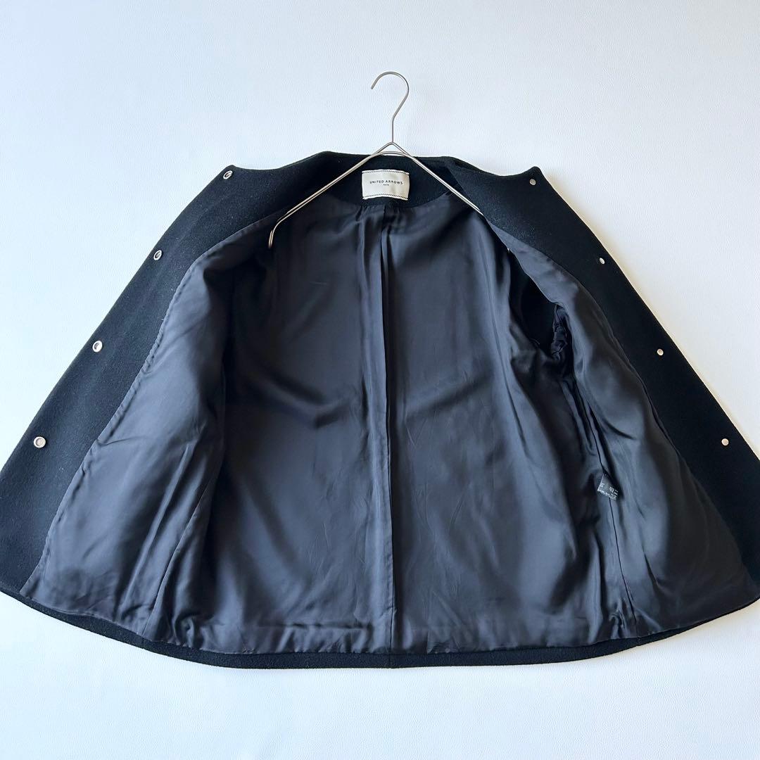 3070y美品 ユナイテッドアローズ ノーカラーカシミヤショートコート 黒 S