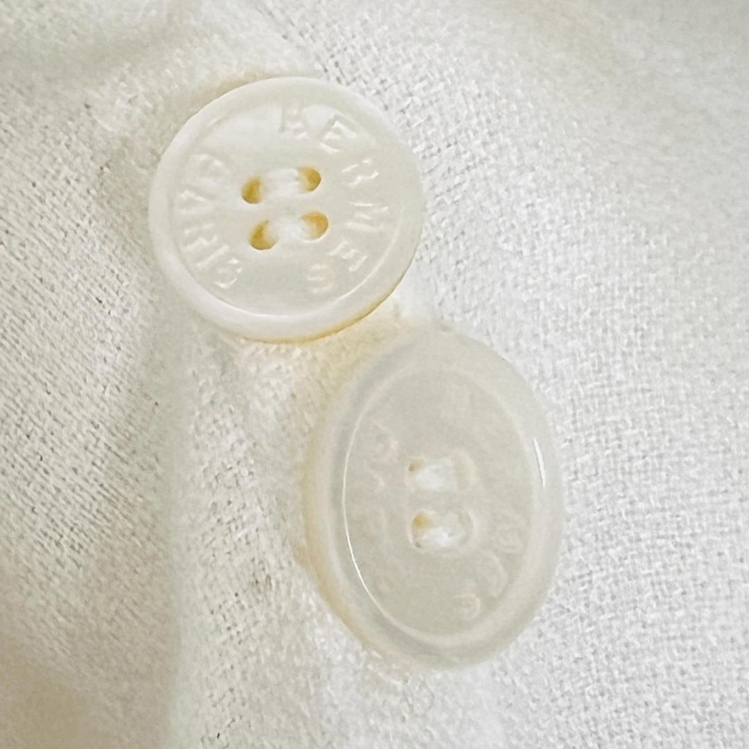 【エルメス】開襟 リネンブラウス 38 M ホワイト 仏製 セリエボタン