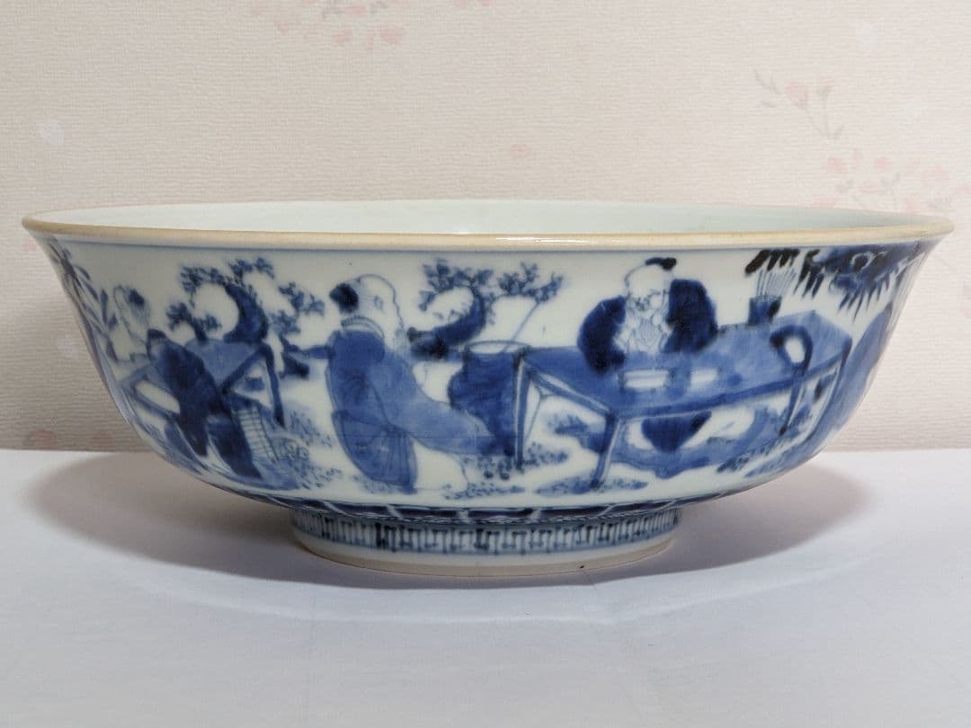 ♦江戸時代上手物古伊万里 大明成化年製 染付霊芝賢人山水図 七寸鉢 骨董品