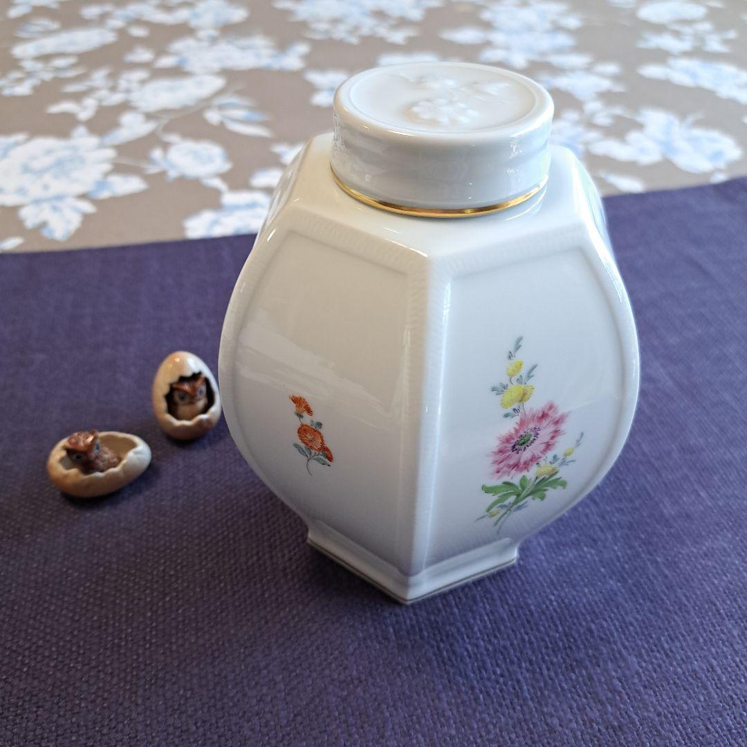 マイセン 八角形蓋付き 陶器 花柄収納容器