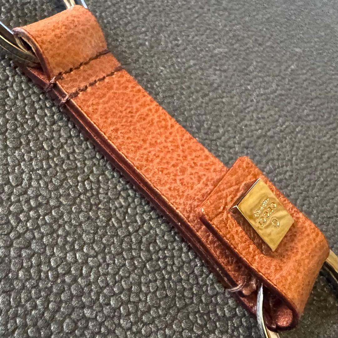 GUCCI ダークブラウンレザー&ガンメタシルバー キーリング キーホルダー極美
