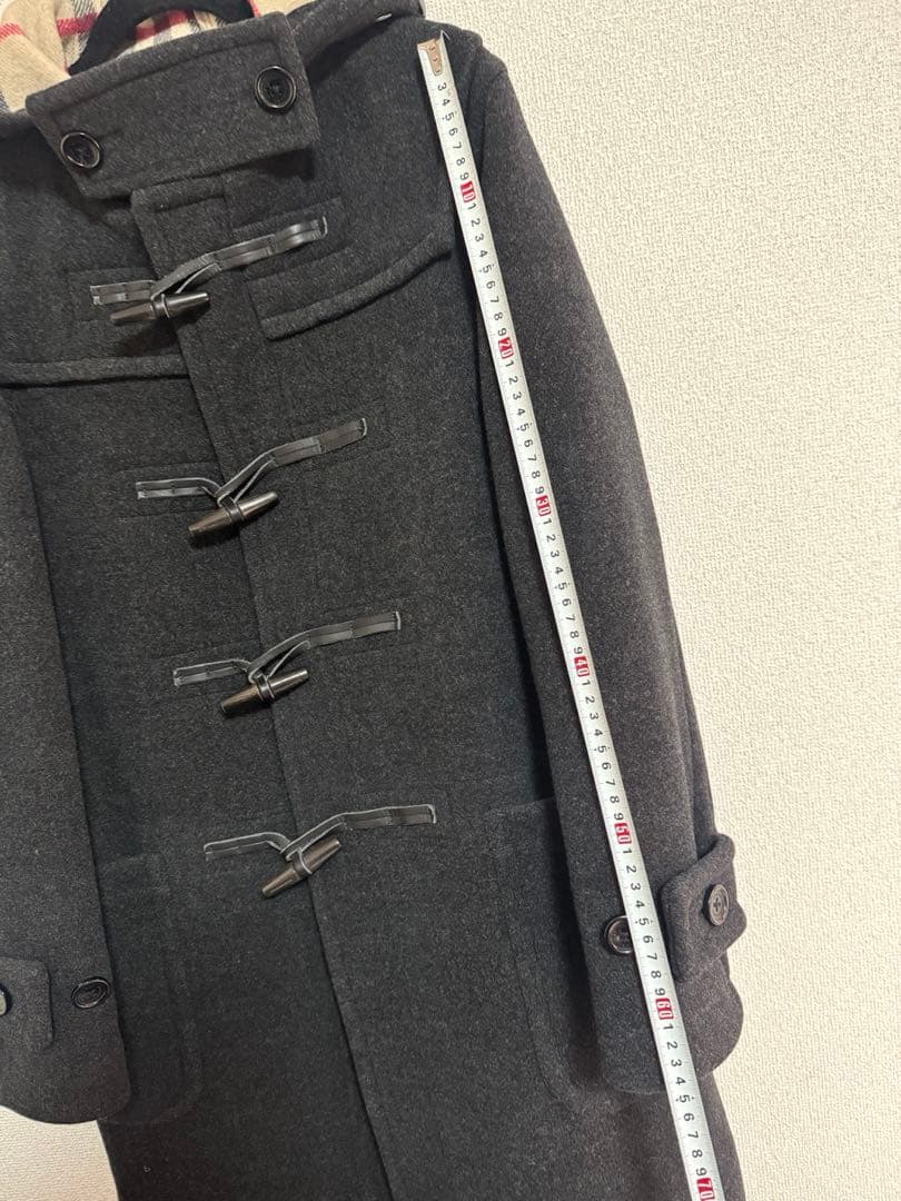 バーバリーロンドン ダッフルコート フード メガチェック　Lサイズ ダークグレー