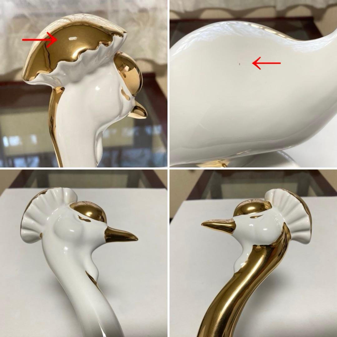 AHURA⁇ 鳥 置物 オブジェ ゴールド 金彩 白磁 陶磁器 レトロ