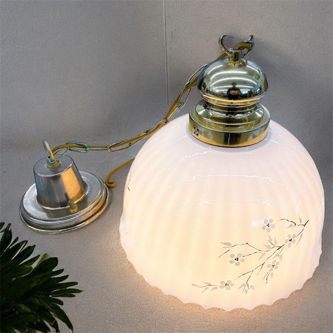 YAMAGIWA ヤマギワ ペンダントライト ガラスシェード 花柄 真鍮金具