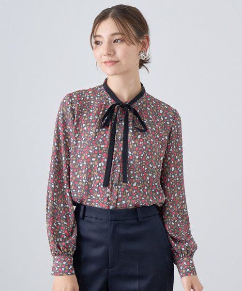 のんこまま♡ANAYI♡イレギュラースクエアプリントタイ付き ブラウス