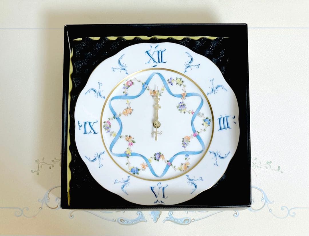 ◾️ヘレンド◾️フラワーブルーリボン/エレガントウォールクロック/定価12万円