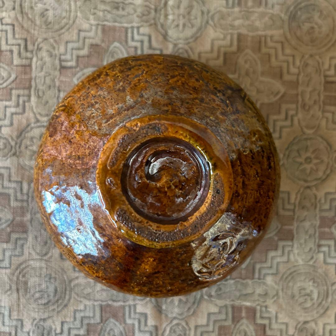 大樋長左衛門　六代　松画　赤茶碗　飴釉　旧家　蔵出し品　アンティーク　茶道具