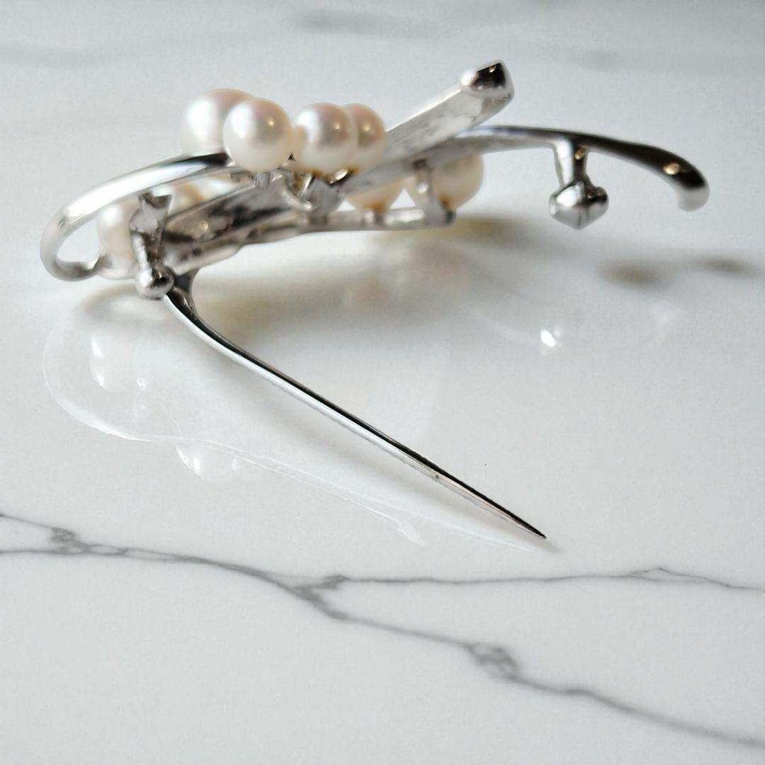 美品✨️ミキモト　パールブローチ　あこや真珠　10粒　MS刻印　シルバー