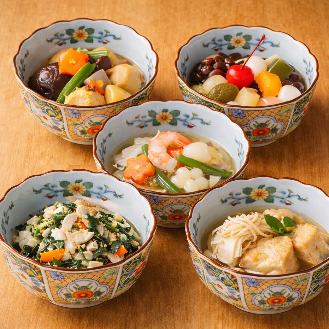 新品未使用・木箱入/佐藤走波 有田焼 華やか色絵 鉢5客＋皿5枚セット 年始め◎