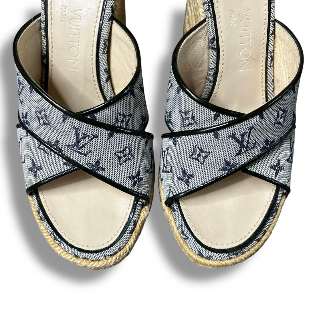 良品 ルイヴィトン モノグラム ヒール サンダル ミュール エスパドリーユ 21