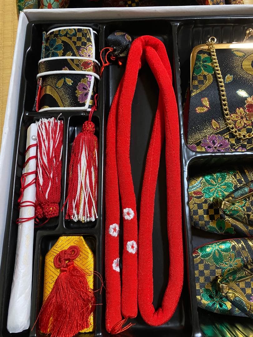 七五三　7歳　作り帯　結び帯　帯　ハコセコセット　黒系　草履　和装バック　超美品
