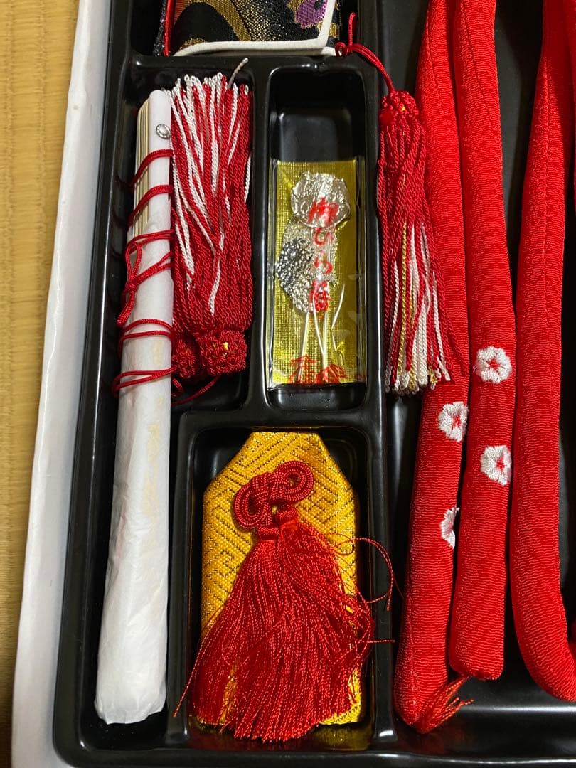 七五三　7歳　作り帯　結び帯　帯　ハコセコセット　黒系　草履　和装バック　超美品