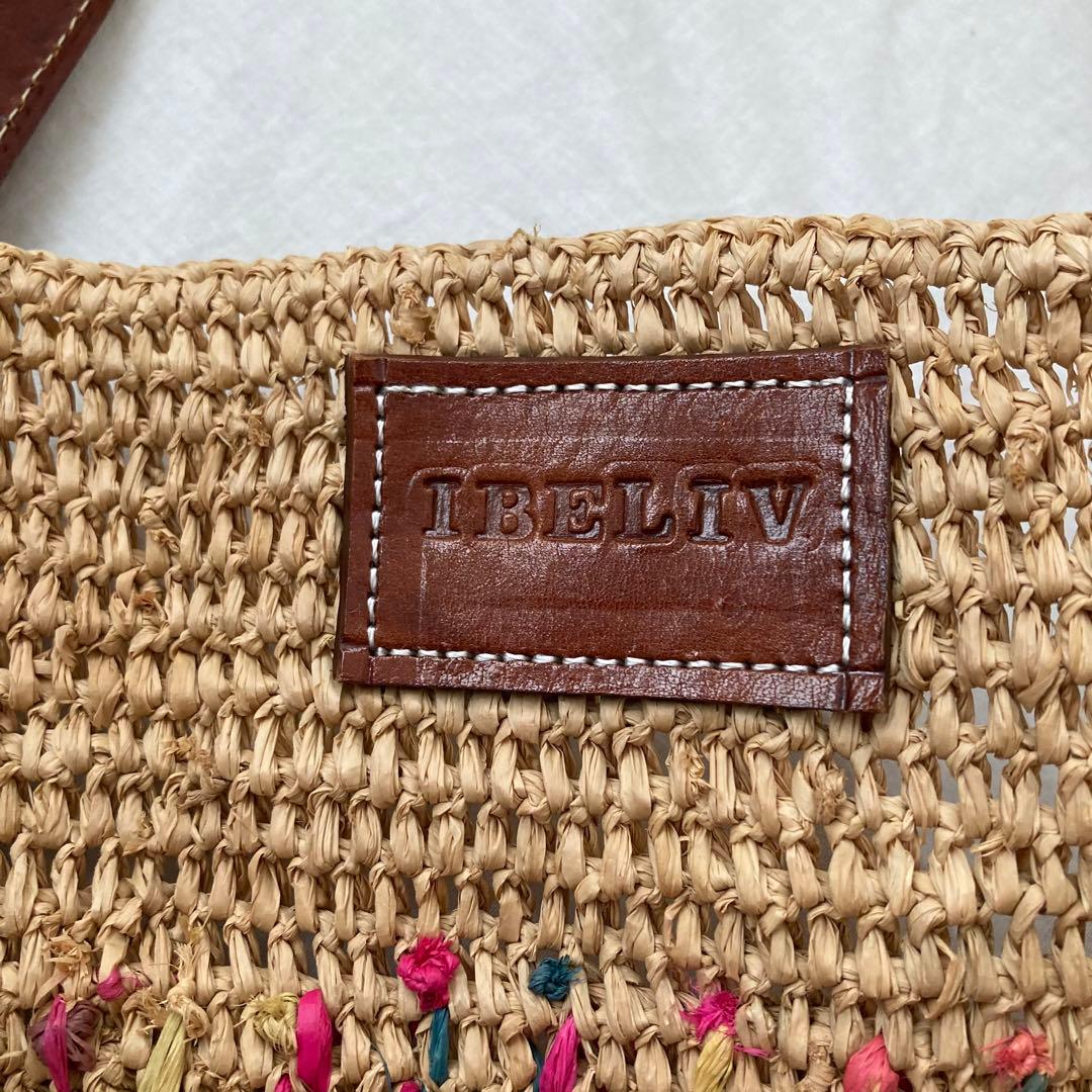レア　IBELIV アイビリーブ　ラフィア　トートバッグ　革ベルト　カゴバッグ