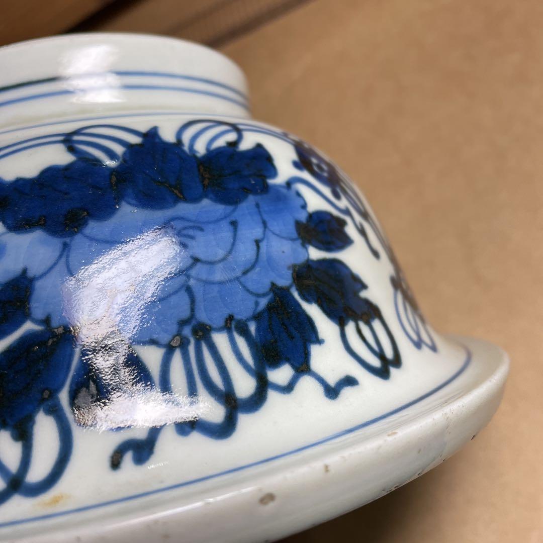 レトロ 染付鉢 【m44 呉須　レトロ　骨董 食器 アンティーク　ベロ藍　レア】