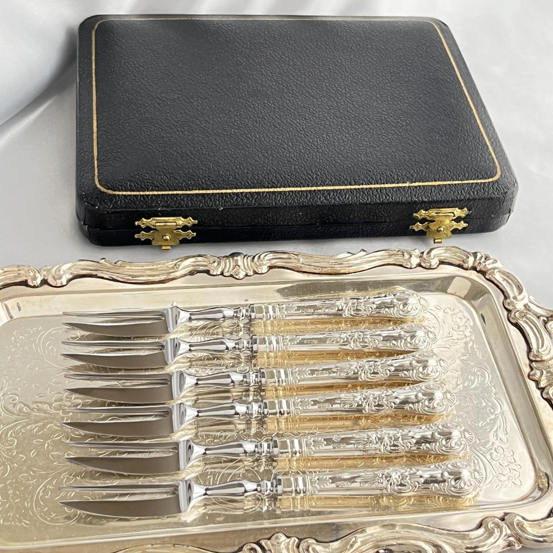 【Harrison Brothers】 【純銀ハンドル】ティーフォーク 6本