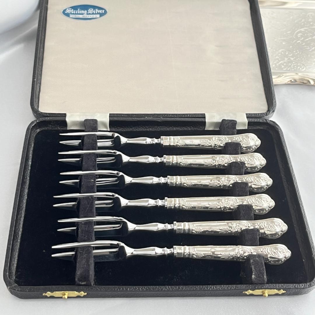 【Harrison Brothers】 【純銀ハンドル】ティーフォーク 6本