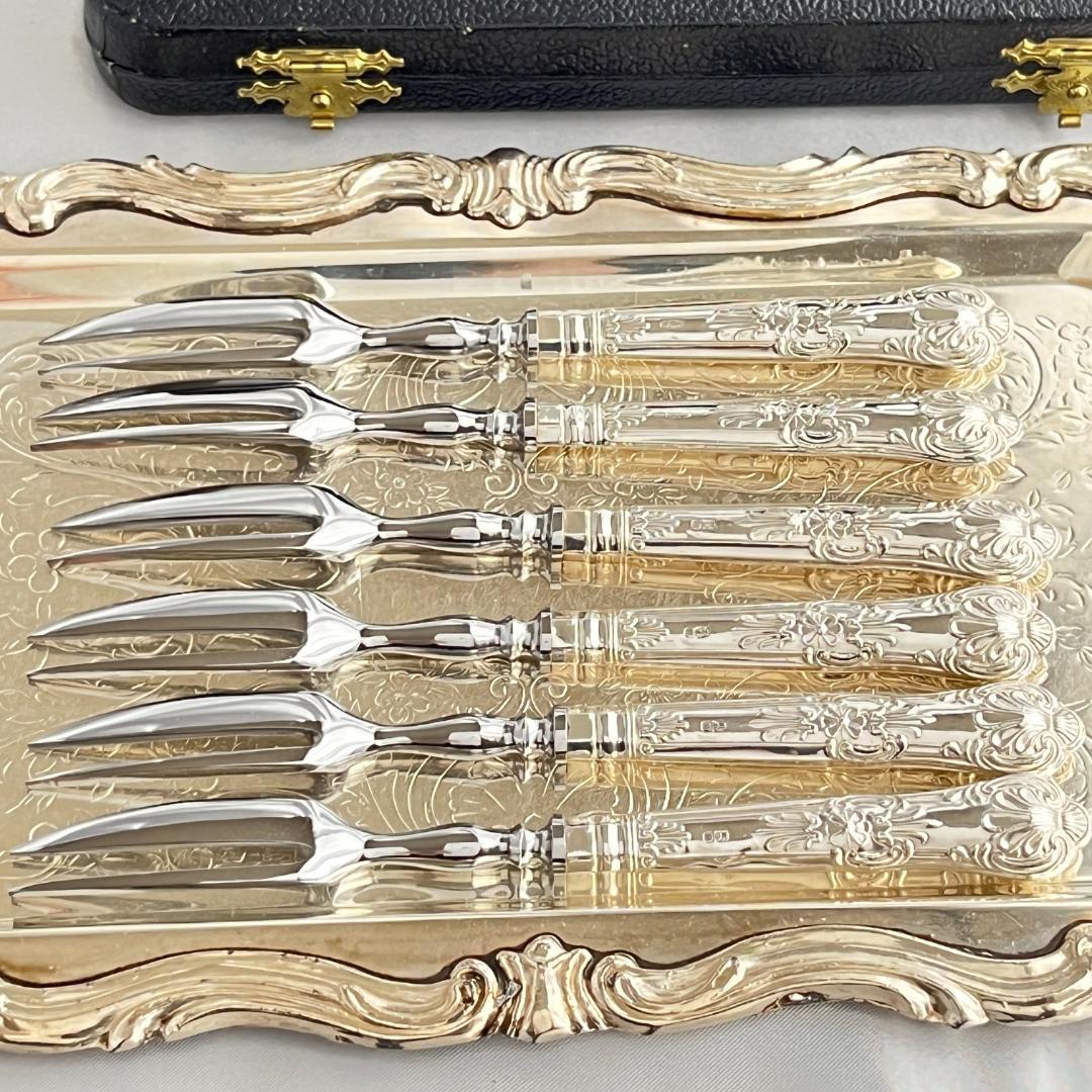 【Harrison Brothers】 【純銀ハンドル】ティーフォーク 6本