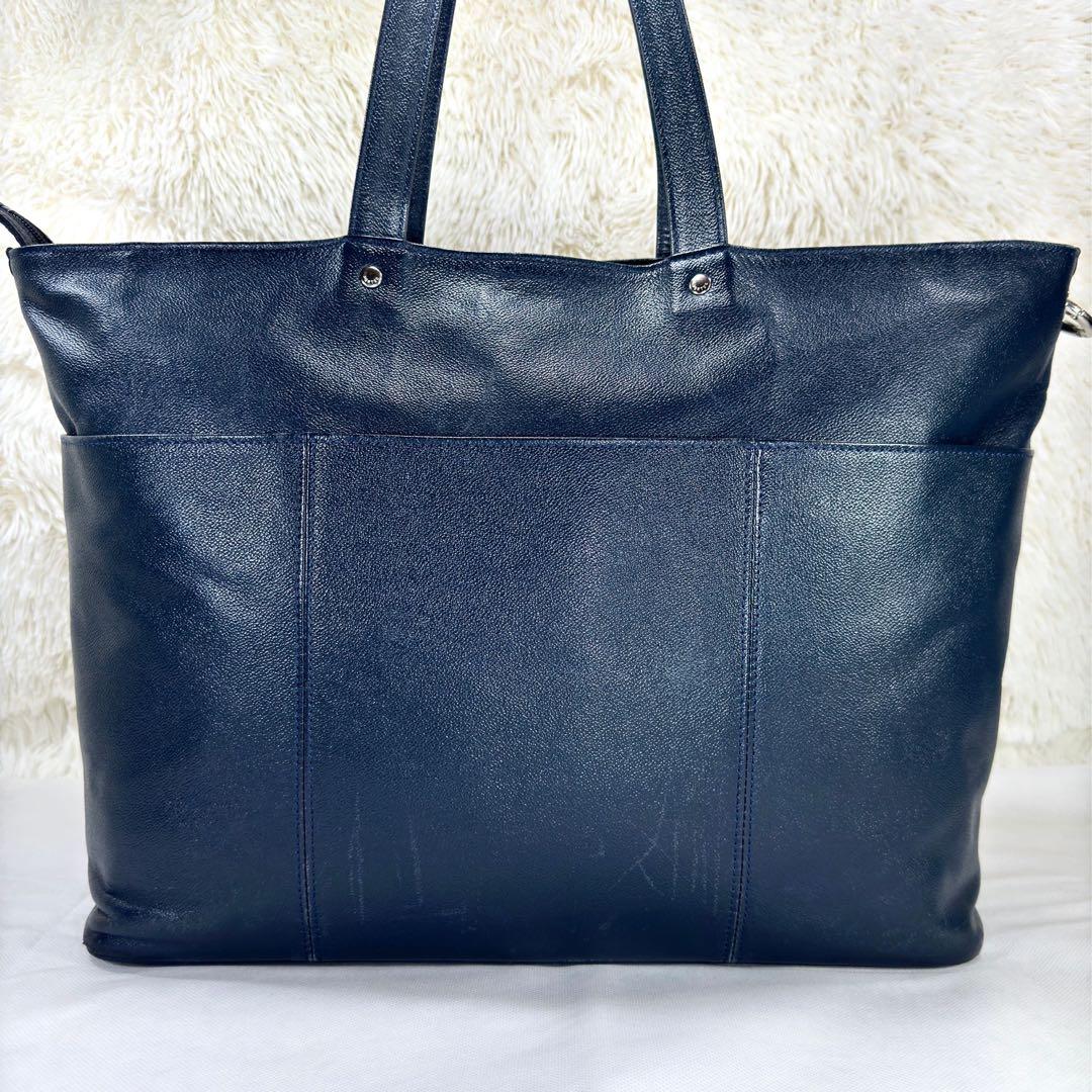 【極美品】ポーター リンク トートバッグ ビジネス レザー 手提げ A4可 紺