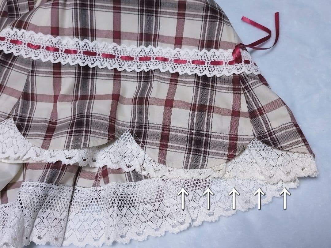 裾スカラップタータンチェックジャンパースカート 生成×エンジ