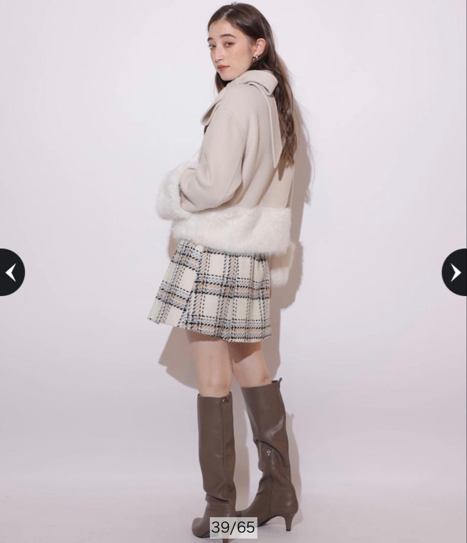 リランドチュール リボンネックファーリバーコート 薄ベージュ S