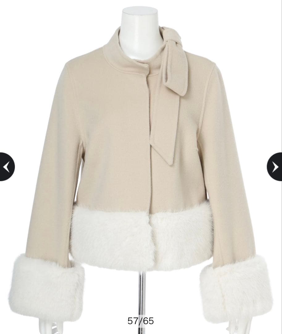 リランドチュール リボンネックファーリバーコート 薄ベージュ S