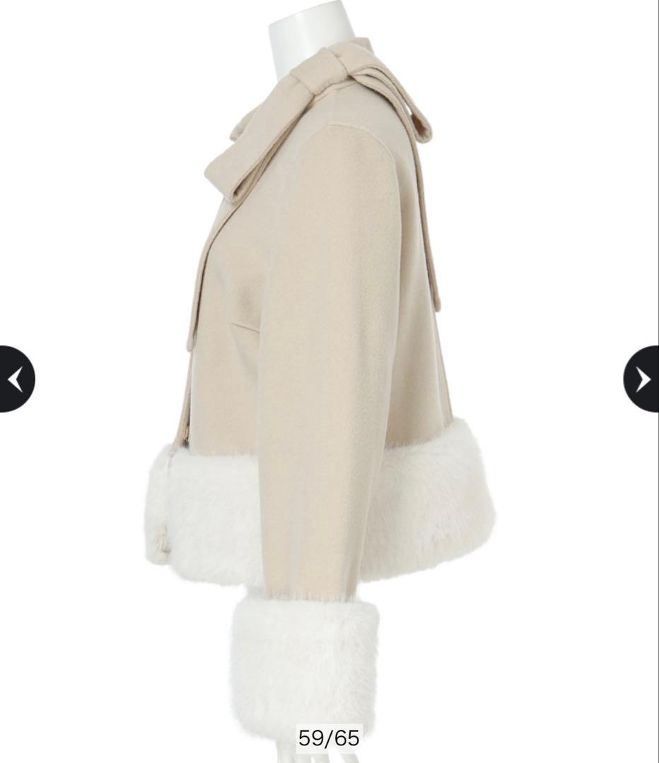 リランドチュール リボンネックファーリバーコート 薄ベージュ S