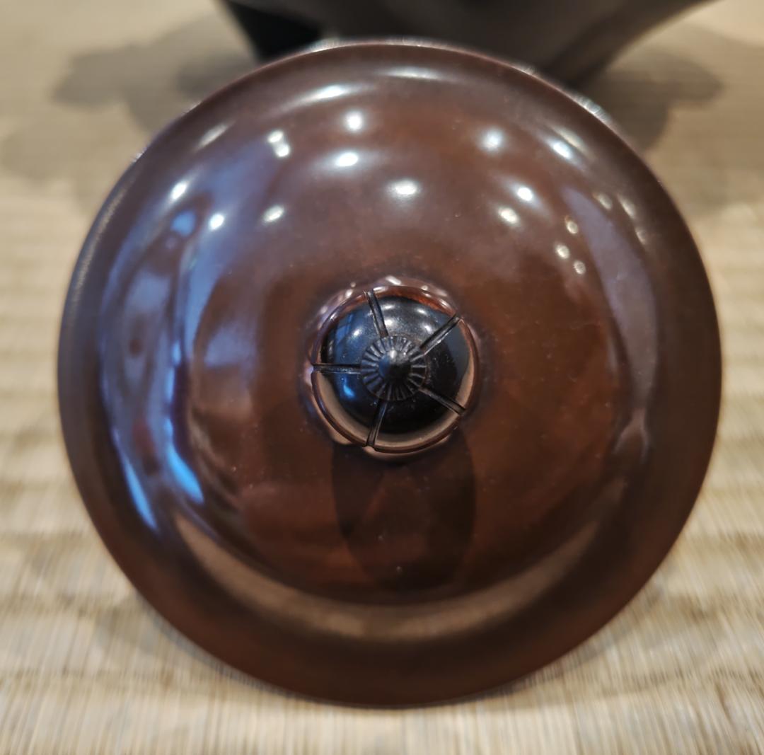 送料込【逢絢亭】茶道具 鬼面風炉 唐銅 丸釜添 釜師 和田美之助 共箱入り