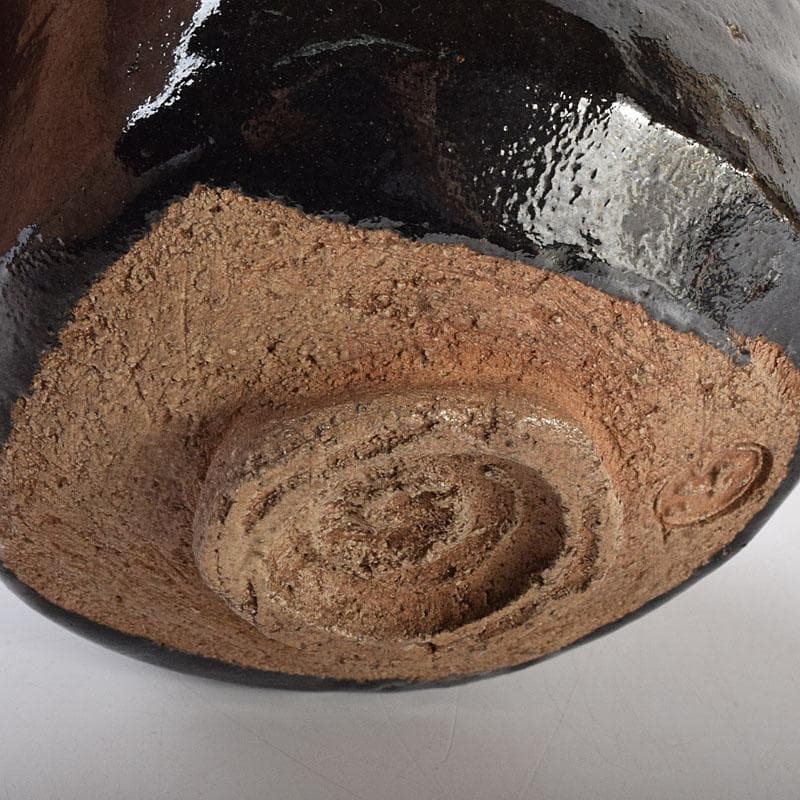 茶道具　楽吉左衛門　九代了入作　桝型　黒楽茶碗　時代箱　F　R7863