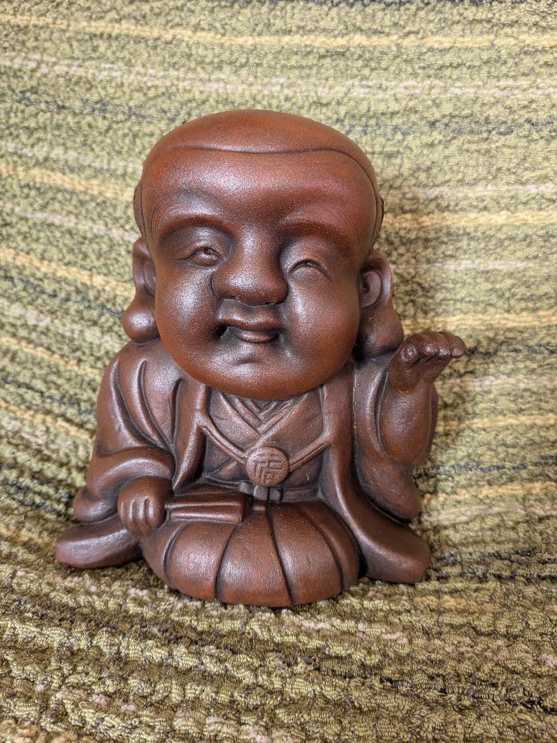 No.17備前焼福助人形の置物A2、古備前福助人形、縁起物、商売の神様・お守り、