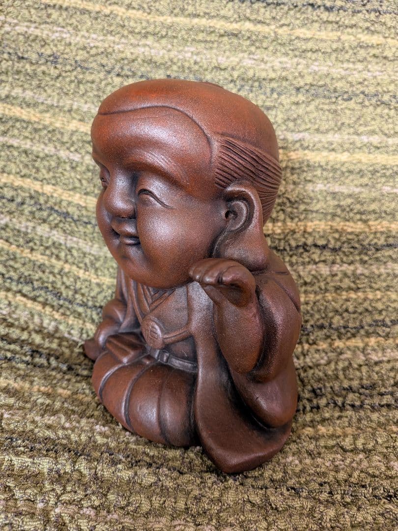 No.17備前焼福助人形の置物A2、古備前福助人形、縁起物、商売の神様・お守り、