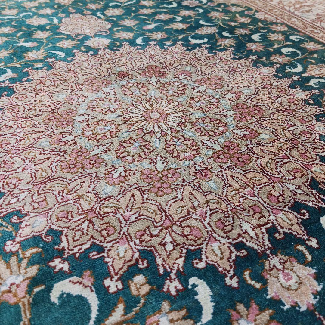 Y3134 高級ペルシャ クム産 シルク100% 手織り絨毯 80×122㎝