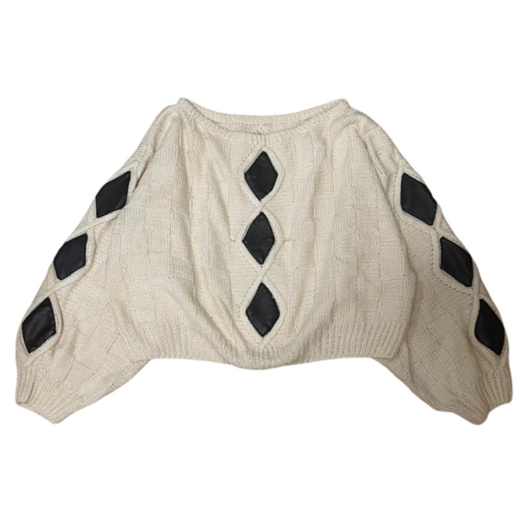 【良シルエット】90s レザードッキング デザイン boxy ニット