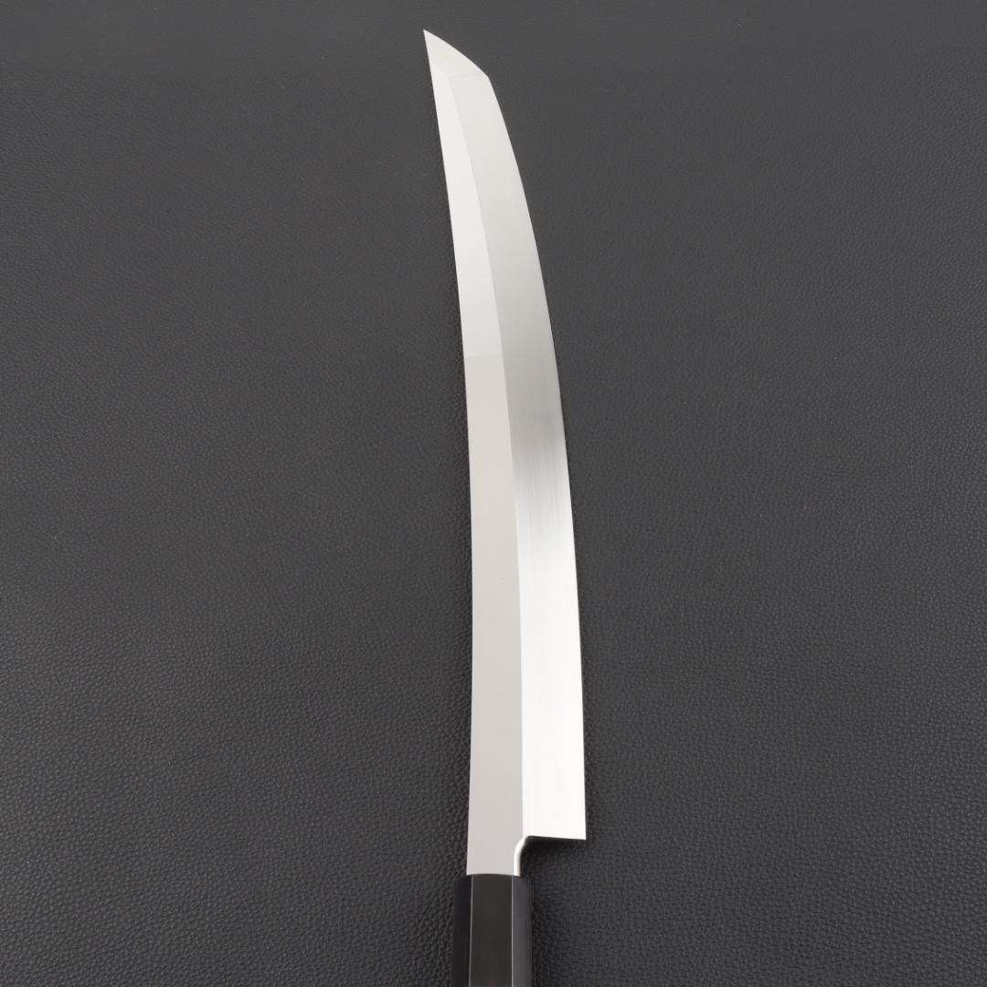 11070鬼反り先丸包丁尺二鏡面仕上げ刺身包丁刃は究極の切れ味黒檀五本銀巻八角柄
