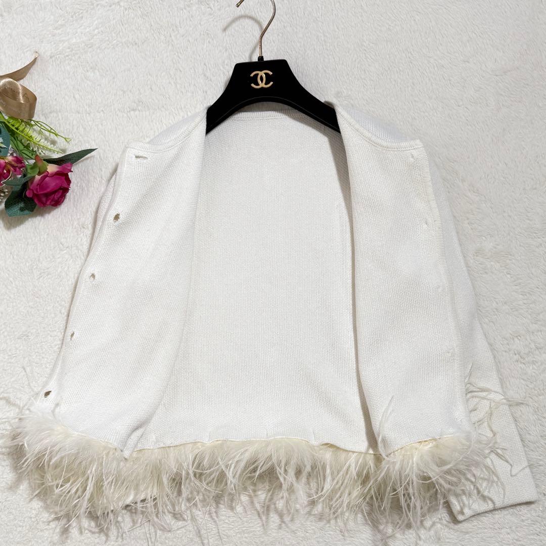 シェリエ sheller フェザーカーディガン　ファー　ニット　ホワイト