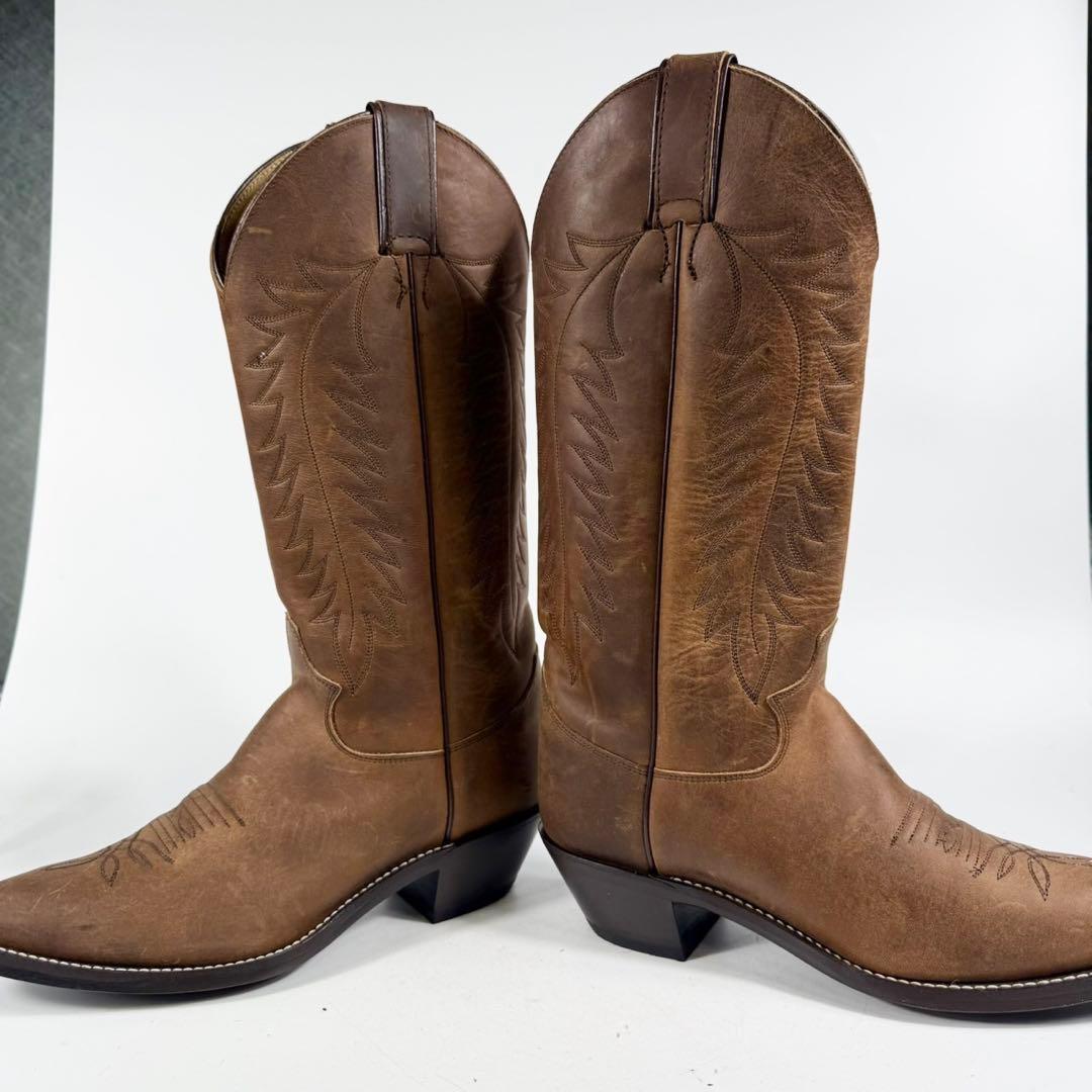 【美品】Justin ジャスティン ウエスタンブーツ（7,5）革靴　刺繍 茶