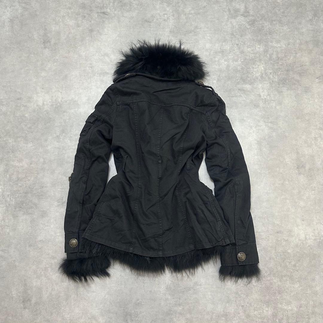 平成ギャル y2k　リアルファー　ミニタリージャケット　ダークコア　グランジ