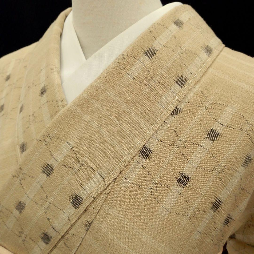 結城縮(袷)　(奥順(株)　はたおり娘　未使用　やまと誂製　ガード加工　榛色系)