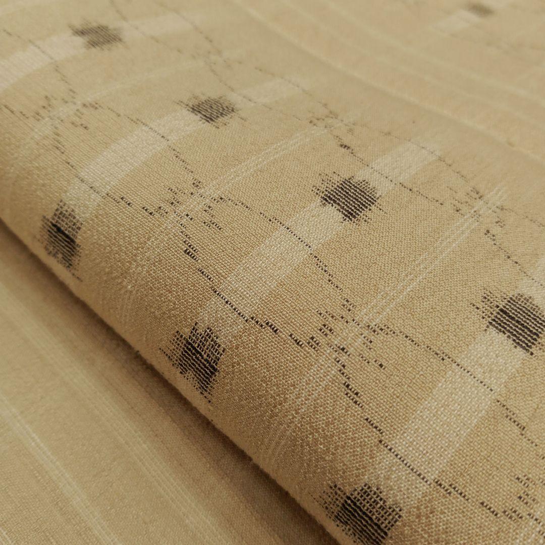 結城縮(袷)　(奥順(株)　はたおり娘　未使用　やまと誂製　ガード加工　榛色系)