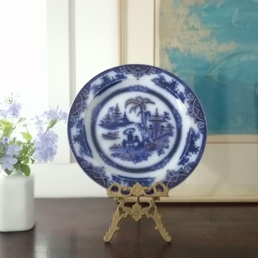 デルフト　阿蘭陀焼　ペトルスレグー　フローブルー　金彩にじみ手　皿１客