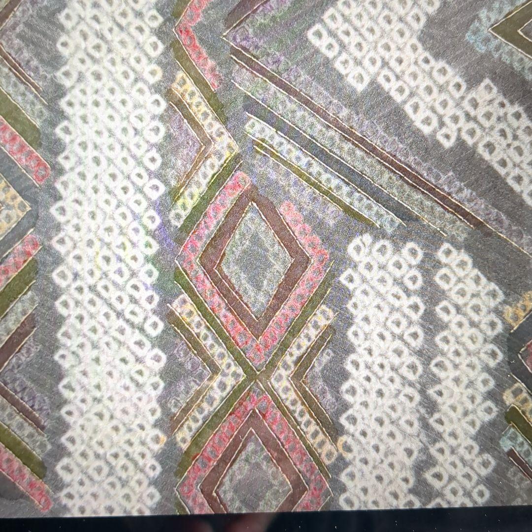 訪問着 身丈167cm 裄丈65.5cm M 袷 菱 幾何学 絞り金彩灰色正絹