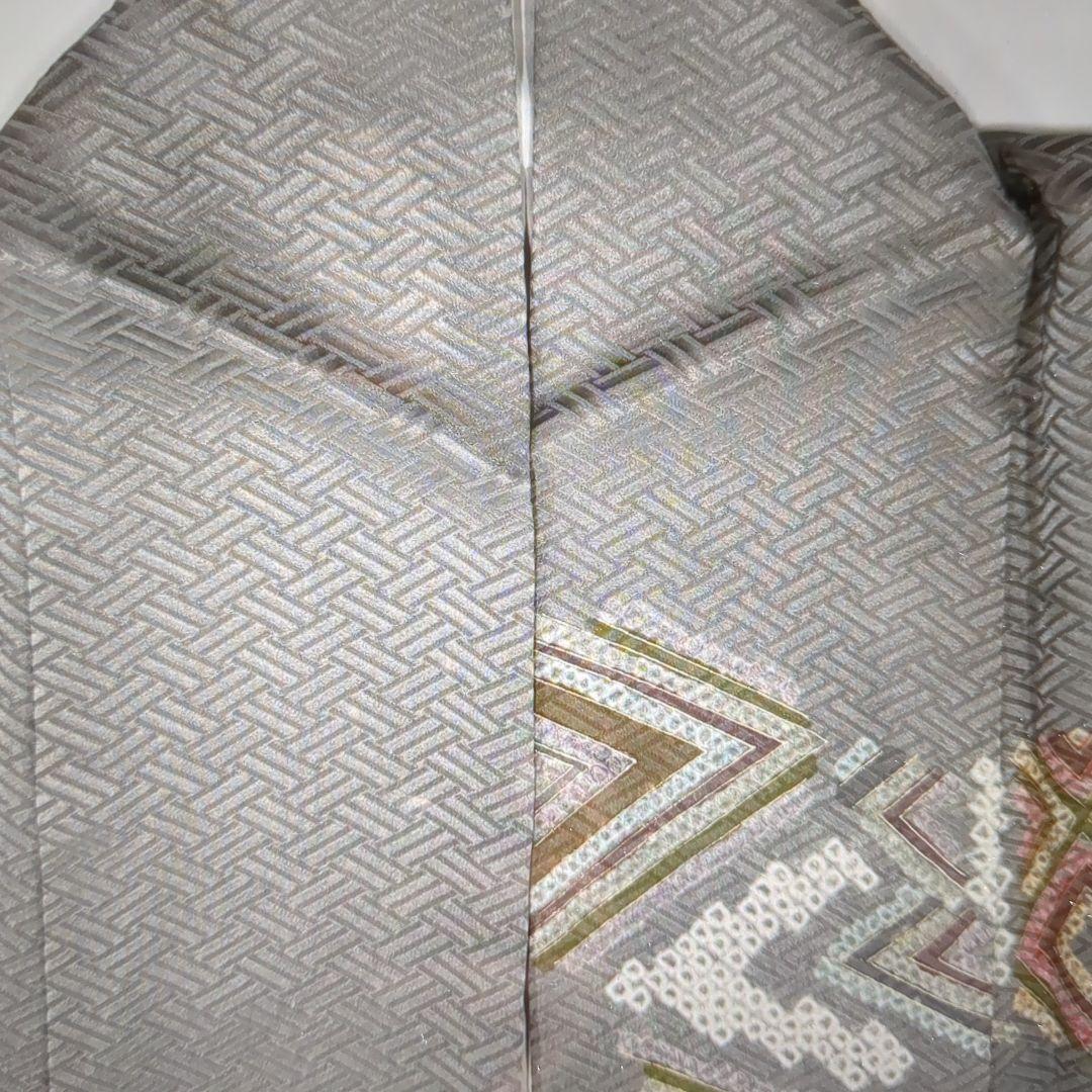 訪問着 身丈167cm 裄丈65.5cm M 袷 菱 幾何学 絞り金彩灰色正絹