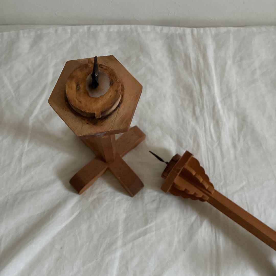 アンティークフランス　蝋燭台　木製一本