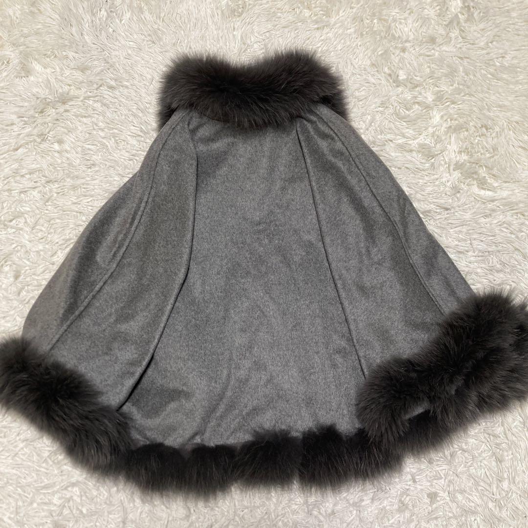 極美品サガファー　ケープコート　ポンチョ　カシミヤ100% ブルーフォックス