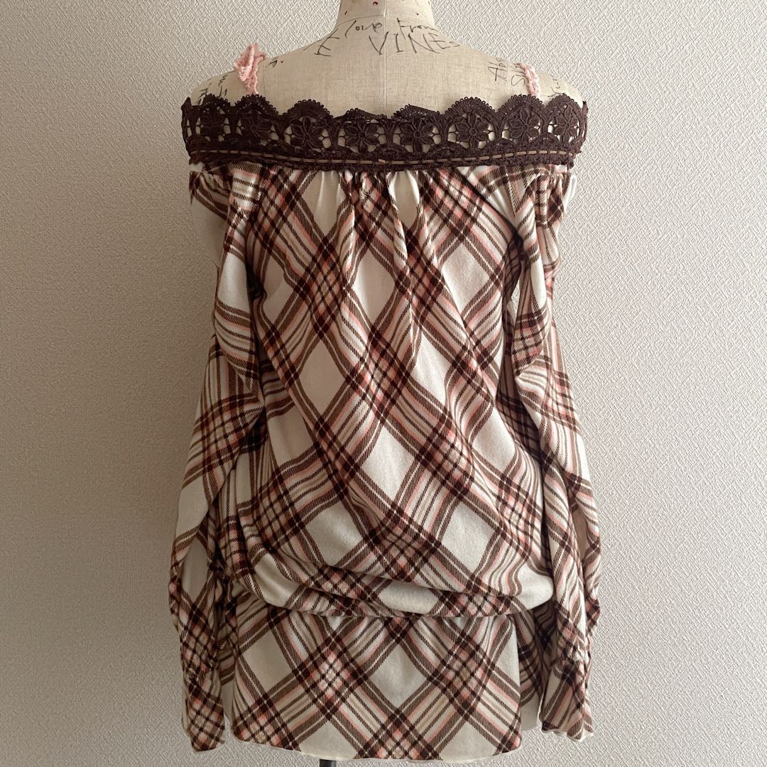 00s 希少 LIZLISA 2way 起毛チェック柄オフショルワンピ 姫カジ