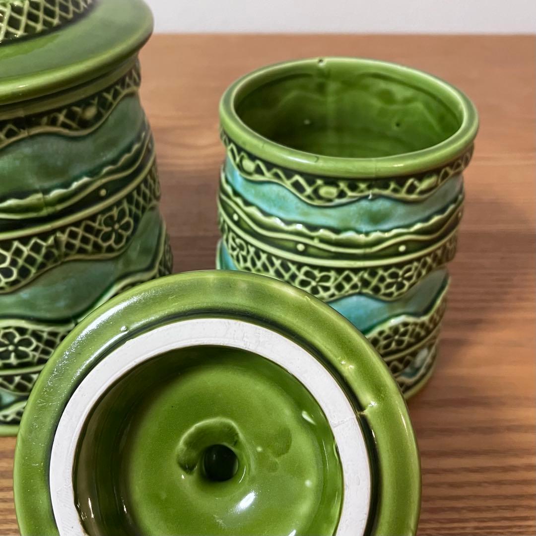 ヴィンテージ 陶器製 蓋付きキャニスター ジャー