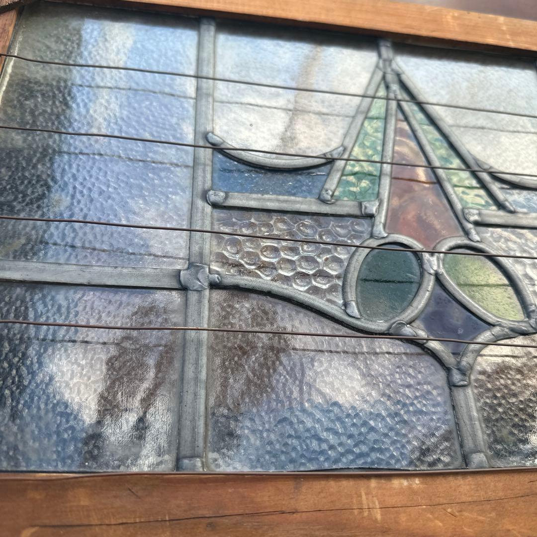 お値下げ❗️アンティークステンドグラス 花 モチーフ 木製フレーム