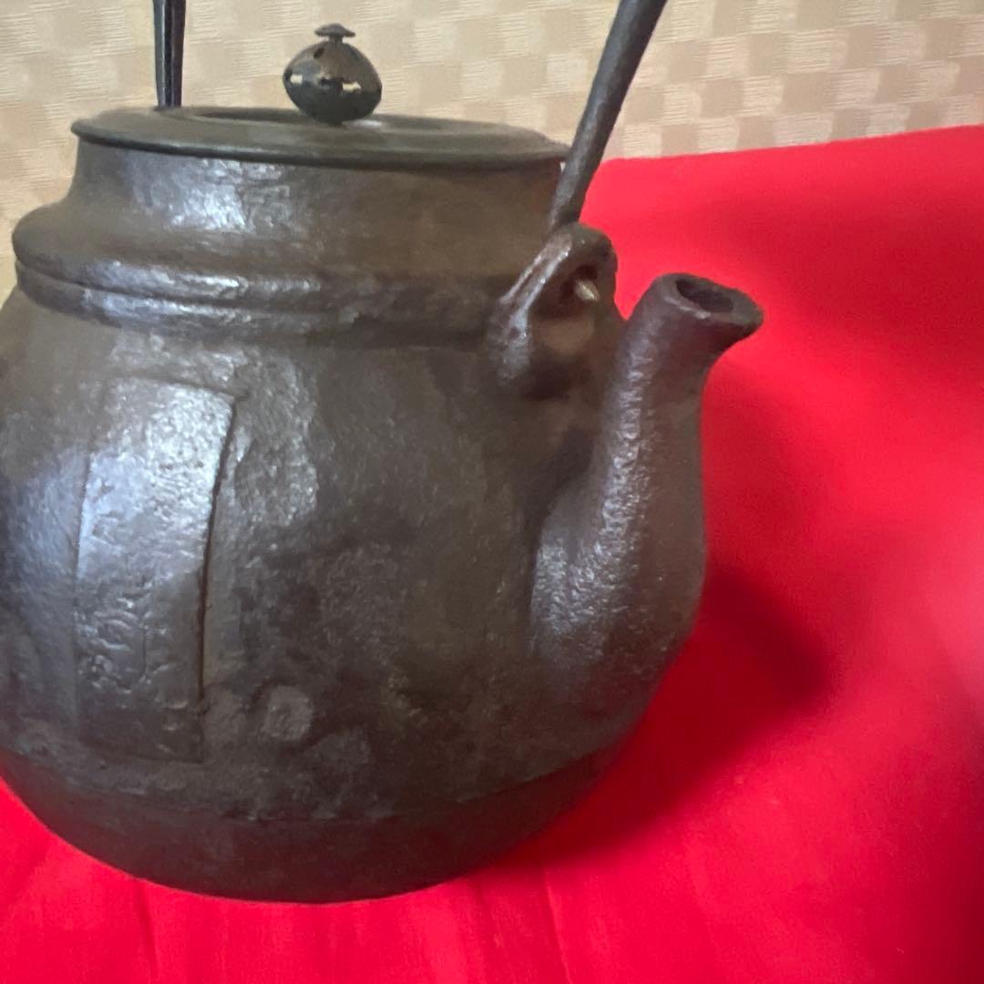 江戸時代　小ぶり650cc 棗形　鉄瓶　斑紫銅蓋龍文堂　煎茶　急須 古美術