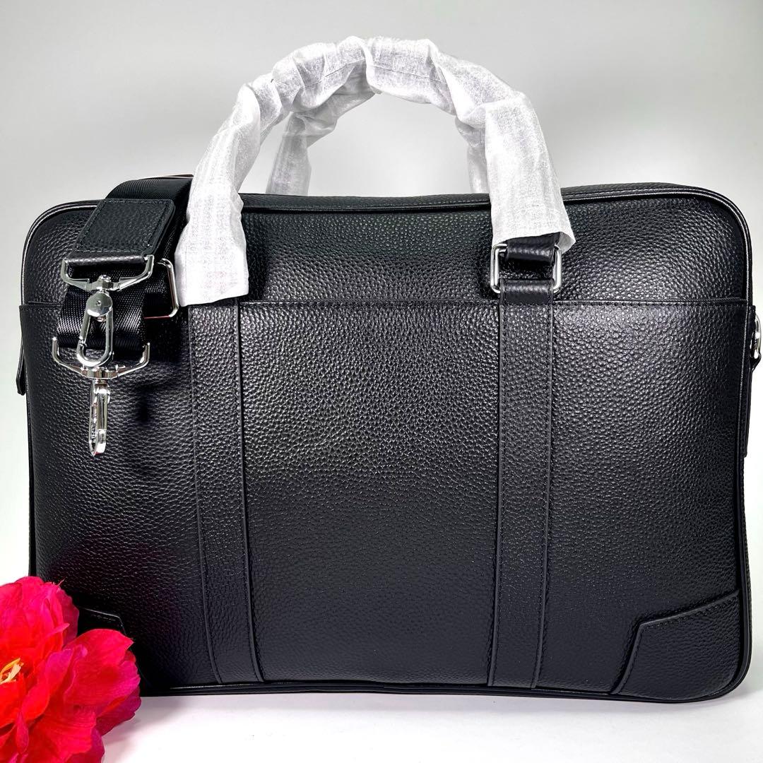 【新品✨】高級メンズビジネスバッグブリーフケース黒オールレザーシボ革2WAY